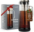 BrewMOO- Airtight Cold Brew Coffee Maker Pitcher 1.4L/48Oz Thick Glass Carafe with Filter Comfort Sturdy Handle &amp Wide Spout Non-Slip Base | Iced Tea Maker (Black)