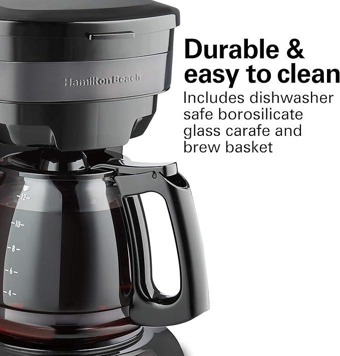 Hamilton Beach 46293 Programmable Coffee Maker Brew Options Glass Carafe 12 Cup Black Stainless (Renewed)