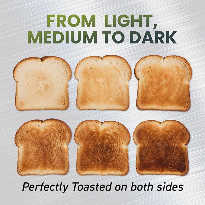 Elite Gourmet ECT3401 Long Slot 4 Slice Toaster 1.5” Slot Width 6 Toast Shade Settings Reheat Defrost &amp Cancel Functions Extra Large Slots for Bagels Waffles Artisan Breads Stainless Steel