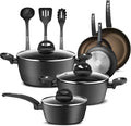 NutriChef 12-Piece Hard Anodized Nonstick Cookware Set - Induction Ready Pots &amp Pans with Elegant Ridge-Line Pattern Heat-Resistant Lacquer Gray
