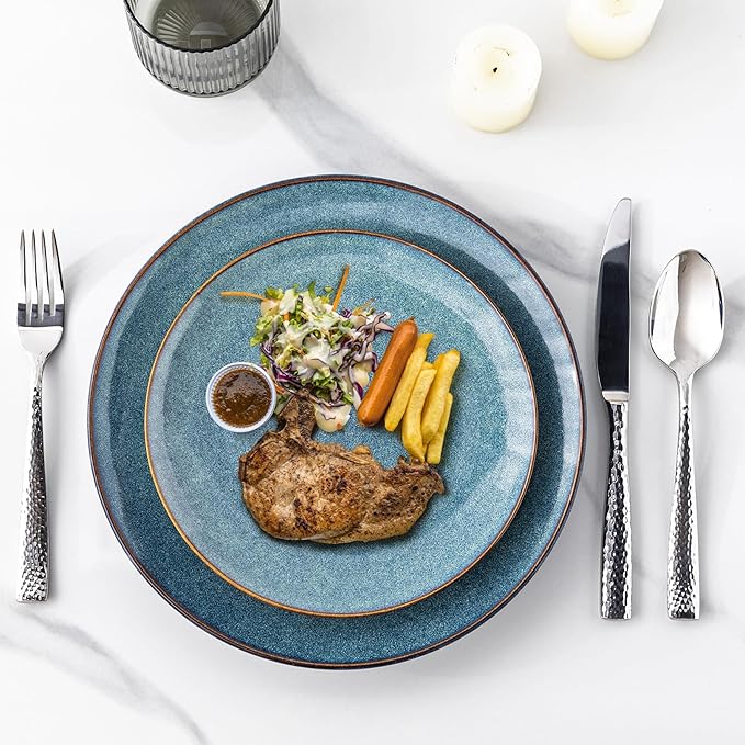 AmorArc Ceramic Dinnerware Sets for 4 12 Pieces Handpainted Plates and Bowls Set with Reactive Glaze Scratch Resistant Stoneware Dishes Set Dishwasher &amp Microwave Safe (16pc)
