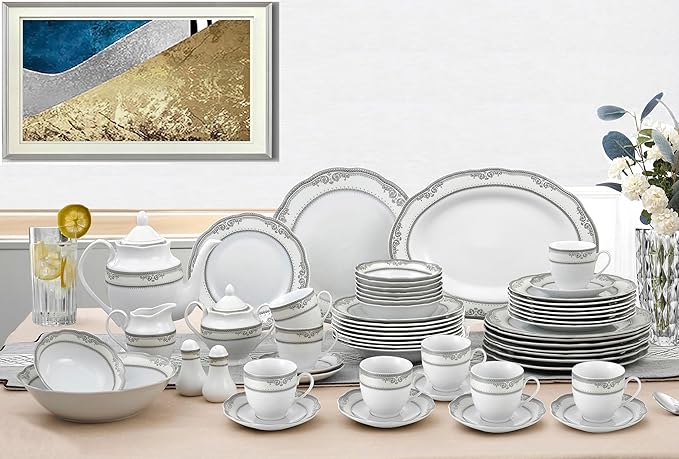 Lorenzo Import Victoria 57-Piece Wavy Porcelain Dinnerware Set