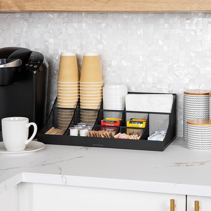 Mind Reader Countertop Organizer 2-Tier Office Breakroom Supply Caddy Metal Mesh Black