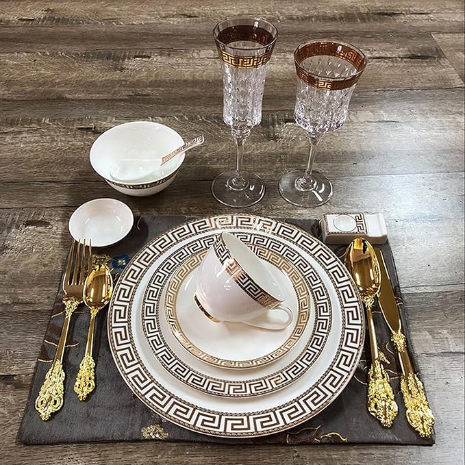 European Style Dinnerware Set Service for 6 Bone China Dinnerware Sets Unbreakable Porcelain Dinner Sets Coffee Cup and Saucer Tableware Set Steak Dinner Plates Dish Set Phnom Penh-001