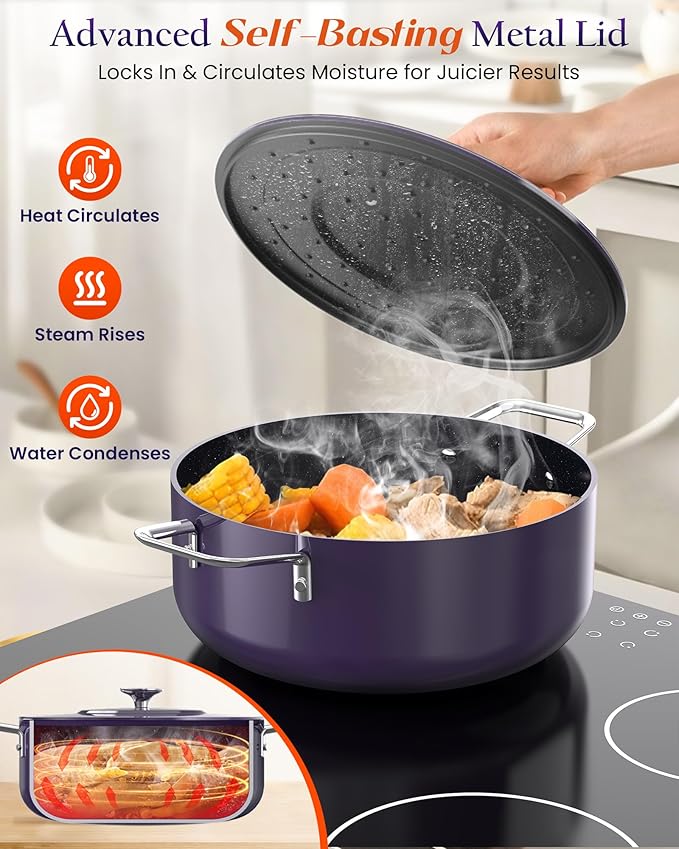 Nuwave Essential Series 5PC Ceramic Cookware Set PFAS-Free G11 Duralon Blue Coating Pots and Pans Set Non Stick Diamond Scratch-ResistantStay-Cool Handle Metal LidInduction ReadyDishwasher Safe