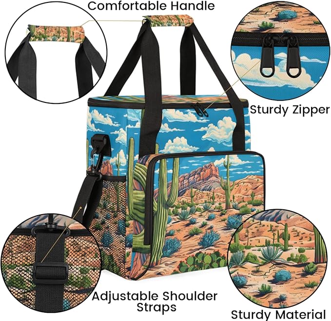Cactus Tropical Coffee Maker Travel Bag for Keurig K-Mini/K-Mini Plus Insulated Waterproof Tote with Pockets for K-Cup Portable Single-Serve Brewer Case