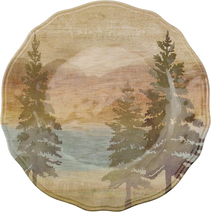 UPware 12 Piece Lakeside Pine Melamine Dinnerware Sets Outdoor Dishes Set Plates and Bowls Sets Service for 4 Beige