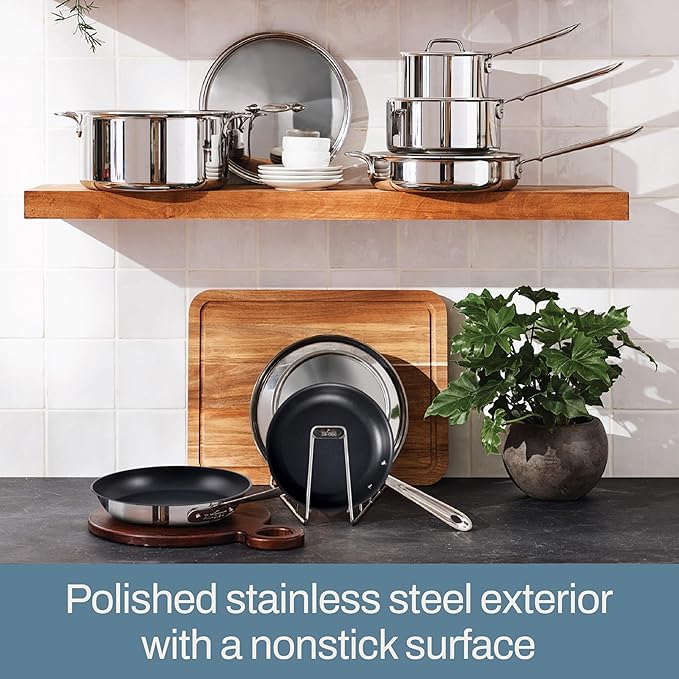All-Clad Stainless Steel Pro Nonstick Frying Pan Set – 8 &amp 10 Inch Skillets Induction Compatible Oven &amp Broiler Safe to 500°F Professional Cookware Silver