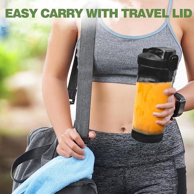 Portable Blender Shakes and Smoothies Waterproof 20 oz BPA Free Blender Cup and a Travel Lid. (Black 20 oz)