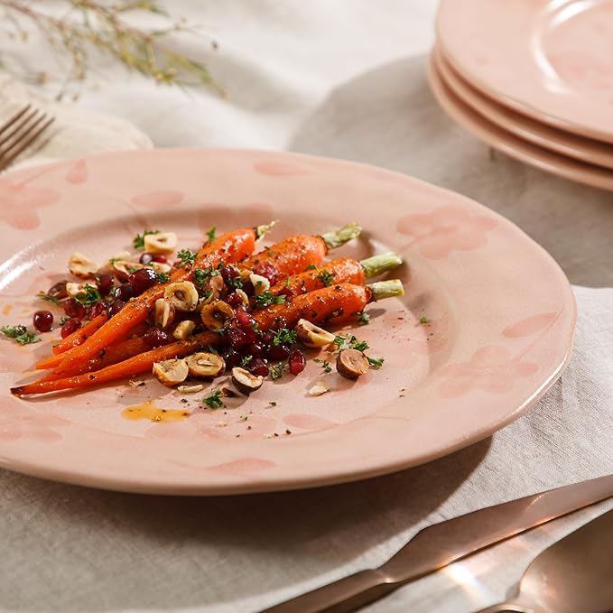 Bloomhouse - 2 Time Oprah's Favorite Things - Made in Portugal Hand Painted 10.8 Inch Dinner Plates Set of 4 - Porto Petals Floral Dish Set - Blush Pink