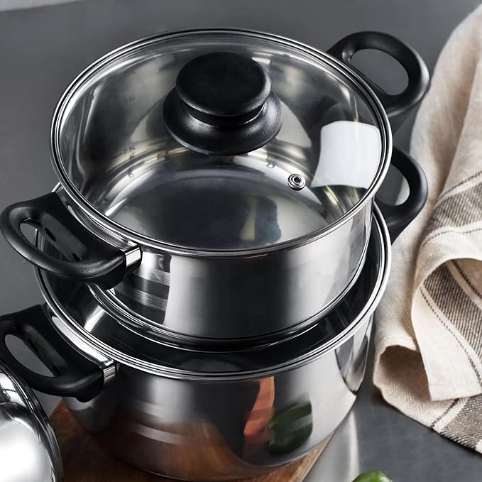 Cookware Set 5 Pieces Stainless Steel + 3-Piece Pan Set Diameter 16 x 20 x 24 cm Pressed Aluminium Metallic Copper