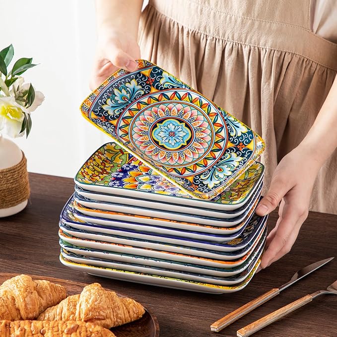 vancasso 12-Piece Multicolor Geometric Dinnerware Set - 4 Place Settings with 4 Dinner Plates 4 Salad Plates and 4 Cereal Bowls - Dishwasher and Microwave Safe