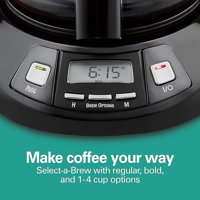 Hamilton Beach 46293 Programmable Coffee Maker Brew Options Glass Carafe 12 Cup Black Stainless (Renewed)