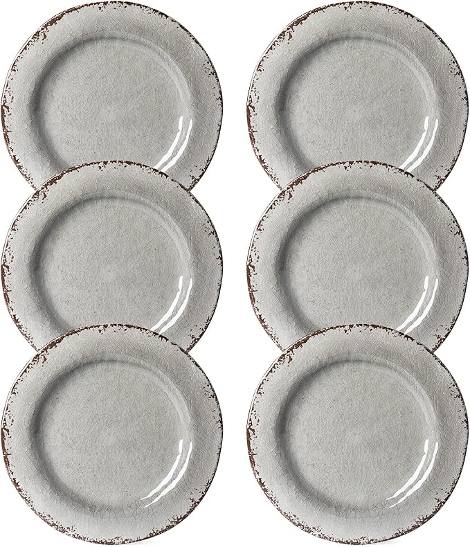 LEHAHA 9 inch Gray Melamine Plate 6 Piece Set Farmhouse Salad/Dessert Plates Break and Stain-resistant Dishes Set Great for Dining Party Ideal for Salad Dessert and Cakes