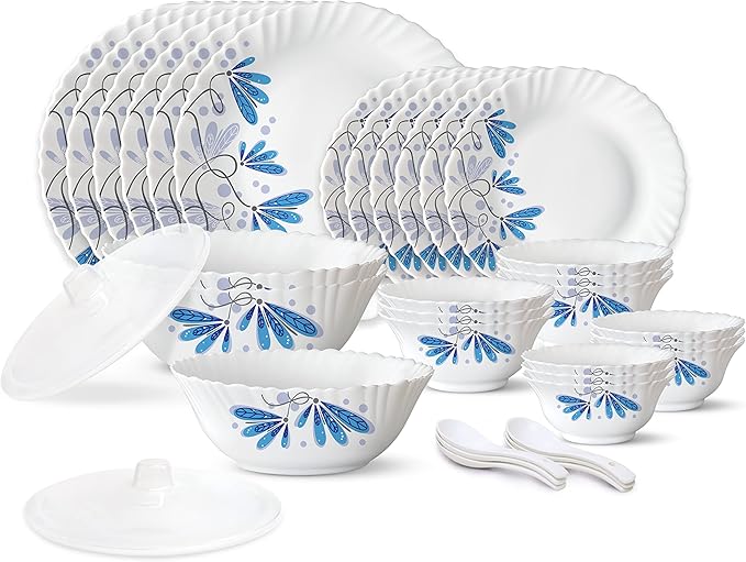 Borosil Gourmet Dinnerware Set For 6 35 Pieces White Dinner Plates and Bowls Sets Chip Resistant Tempered Opal Glass Stain Resistant Dishwasher &amp Microwave Safe Dinner Set For Gifting Serves
