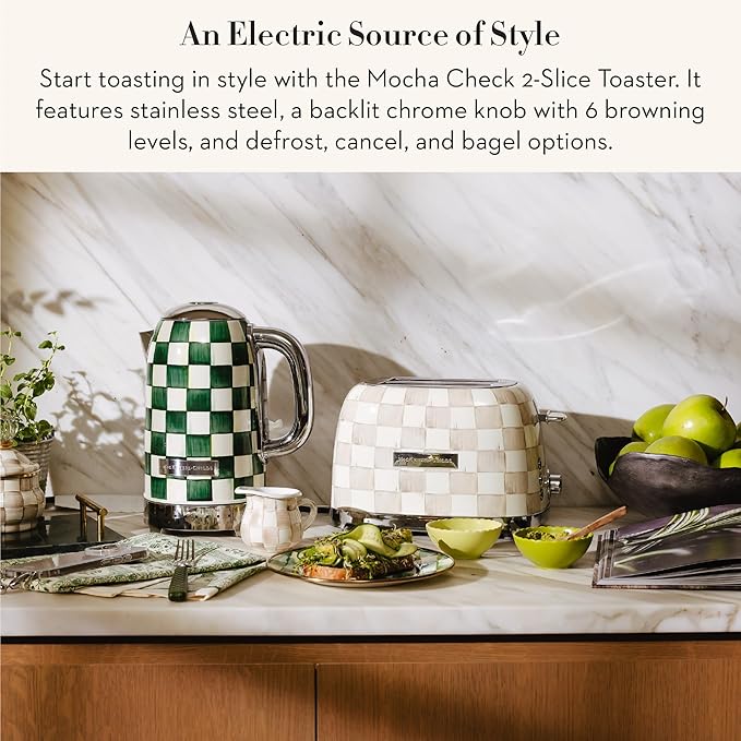 MACKENZIE-CHILDS 2-Slice Toaster Decorative Toaster for Kitchen Brown-and-White Mocha Check