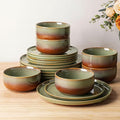 TheTerra Ceramic Dinnerware Sets for 6 18 Pieces Handmade Reactive Glaze Plates and Bowls Set Scratch Resistant Dish Set Oven &amp Microwave &amp Dishwasher Safe Sage Umber