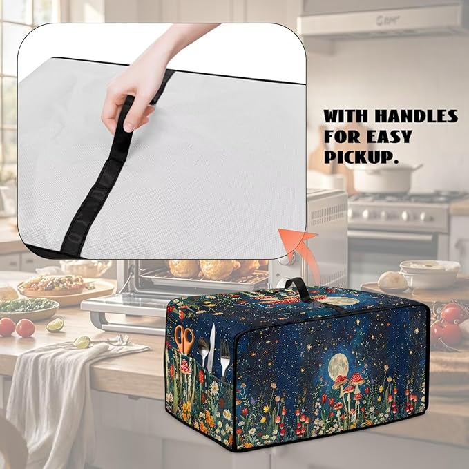 Convection Toaster Oven Cover with Storage Pockets Fits Machines Up to 20.5x16.5x10 Convection Toaster Oven Covers for Family Kitchen Essential Mushroom Flower