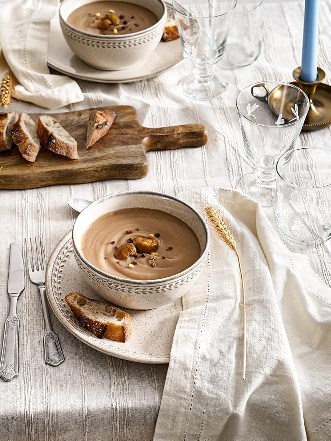 LE TAUCI Dinnerware Sets for 4 12 Piece Ceramic Dish Set with Plates and Bowls | Oven/Dishwasher/Microwave Safe | Ideal for Housewarming | Reactive Beige (10 Plate+8 Dish+27oz Bowl)