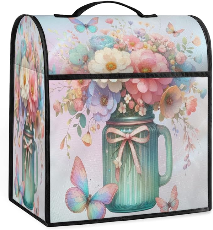 Kitchen Aid Mixer Cover Butterfly Color Flower Stand Mixer Cover Compatible with 6-8 Quarts Stand Mixers Dust Covers with Zipper Pocket Foldable Washable Kitchen Aid Organizer Bag