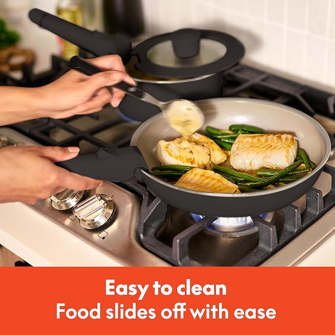 bella 8 Piece Removable Handle Cookware Set Fits-anywhere™ Kitchenware w EverGood™ Ceramic Nonstick Coating Dishwasher &amp Oven Safe All Stovetops Compatible Glass Lids with Silicone Rims Blac