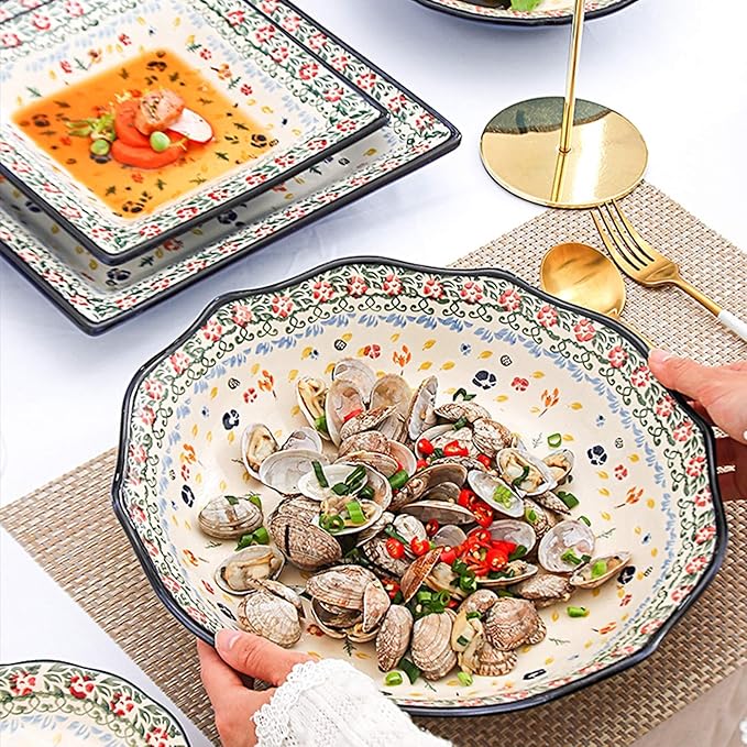 Kitchen Tableware SetCeramics Dinnerware Set Porcelain Dinner Sets of 34 Cereal Bowl and Steak Plate Set for Weddingb