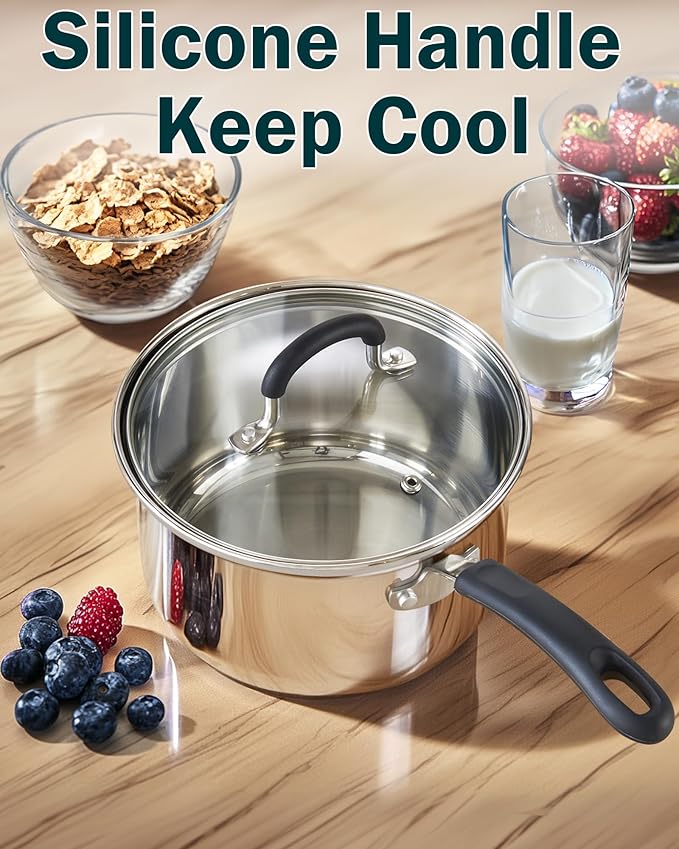 Cook N Home Stainless Steel Cookware Sets 10-Piece Pots and Pans Kitchen Cooking Set with Stay-Cool Handles Dishwasher Safe Silver