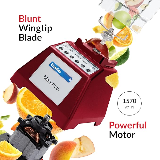 Blendtec Total Classic Original Blender 90 oz WildSide+ Jar 24 oz Twister Jar and Spectacula Spatula - Red
