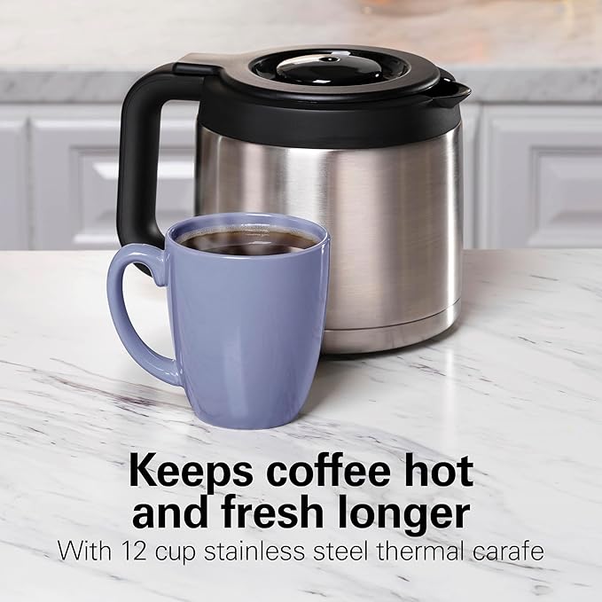 Hamilton Beach FlexBrew Advanced 5-in-1 Thermal Programmable 12 Cup Drip and Single Serve Hot &amp Iced Coffee Maker Movable 60oz. Water Reservoir Use Pod Packs and Grounds Fast Brewing Black (49