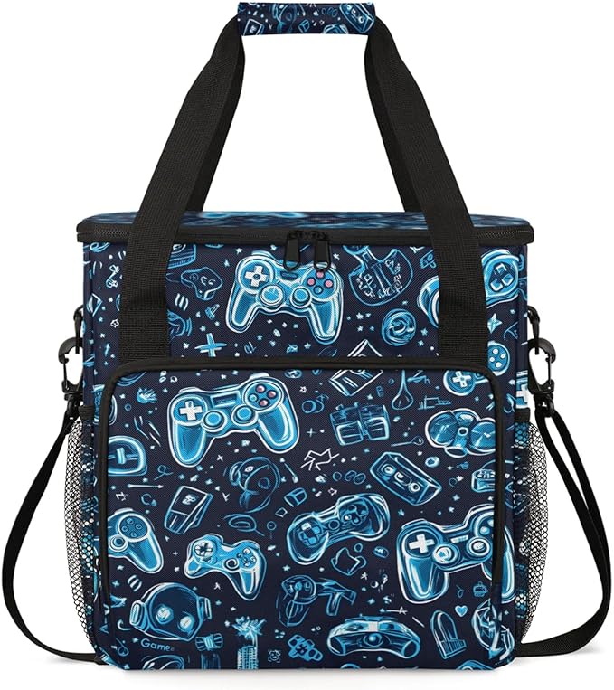 Gaming Controller Print Coffee Maker Travel Bag for Keurig K-Mini/K-Mini Plus Insulated Waterproof Tote with Pockets for K-Cup Portable Single-Serve Brewer Case