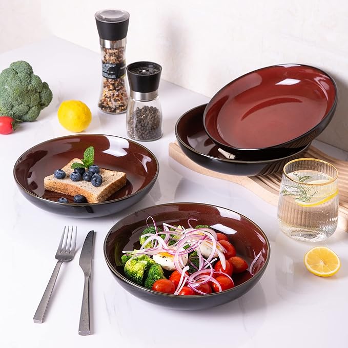 LERATIO Ceramic Dinnerware Sets for 8with pasta bowlsHandmade Reactive Glaze Dishes SetChip Resistant and Scratch Resistant | Oven&ampDishwasher &amp Microwave Safe-Blue(30PCS)