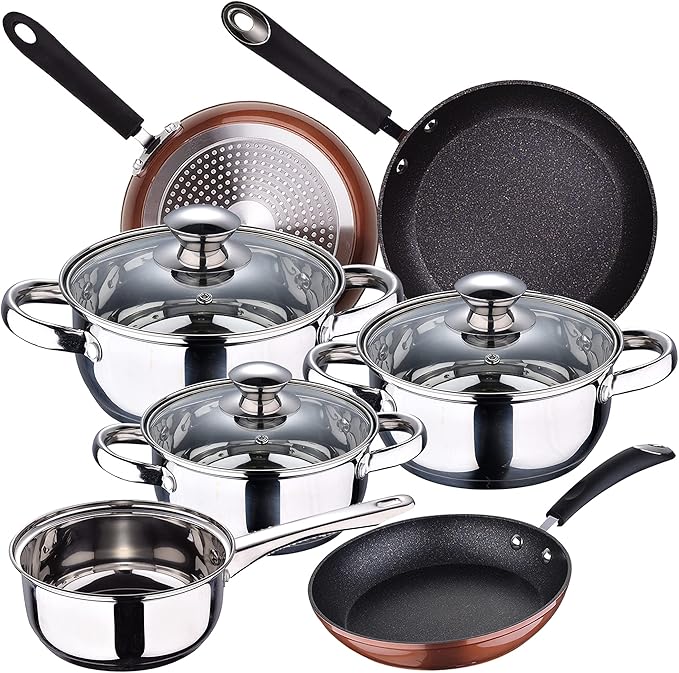 Kitchen Battery 7 Pieces SAN IGNACIO Faro Stainless Steel with pan Set (20/24/28 cm) SAN IGNACIO Moma in Forged Aluminum