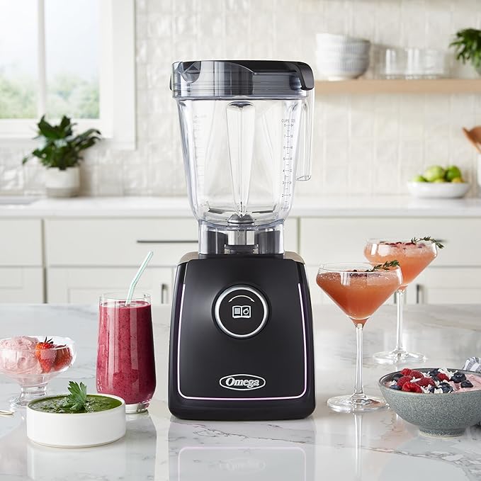 Omega ProForce Blender Professional Grade with Intellidial Technology Includes 20 Built-In Recipes 12 Variable Speeds 7 Pulse Settings and 64-Ounce Pitcher Plus Travel Cup 2HP/1400 Watts Black