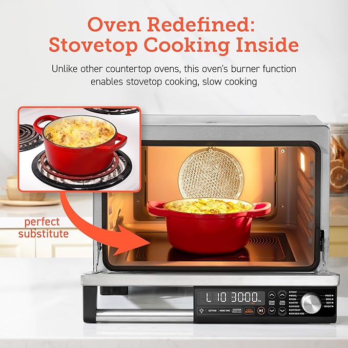 COSORI 11-in-1 Ceramic Air Fryer Toaster Oven Combo Flat-Sealed Heating Elements for Easy Cleanup Innovative Burner Function 5 Accessories &amp Recipes 26QT Silver Stainless Steel