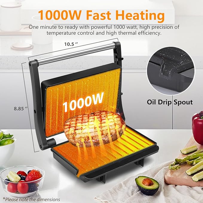 Aigostar Toaster 2 Slice Retro Toaster Stainless Steel and Panini Press Grill Aigostar 1000W Sandwich Maker with Ceramic Non-stick Plates Opens 180 Degrees for Any Size Food