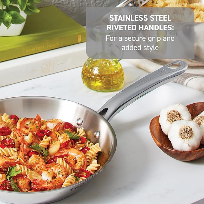 T-fal Gourmet Stainless Steel Cookware Set: 20-Piece Kitchen Essentials Induction Compatible Dishwasher Safe Oven Safe to 500F Durable Pots and Pans with Steamer for Versatile Cooking