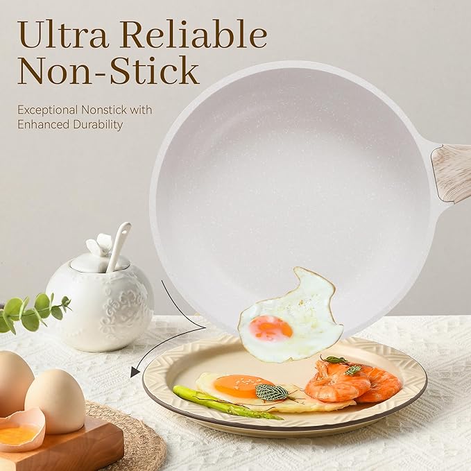13-Piece Nonstick Pots and Pans Set – Granite Stone Kitchen Cookware Set PFOA-Free – Includes Frying Pans Saucepans Sauté Pan – Induction Compatible White