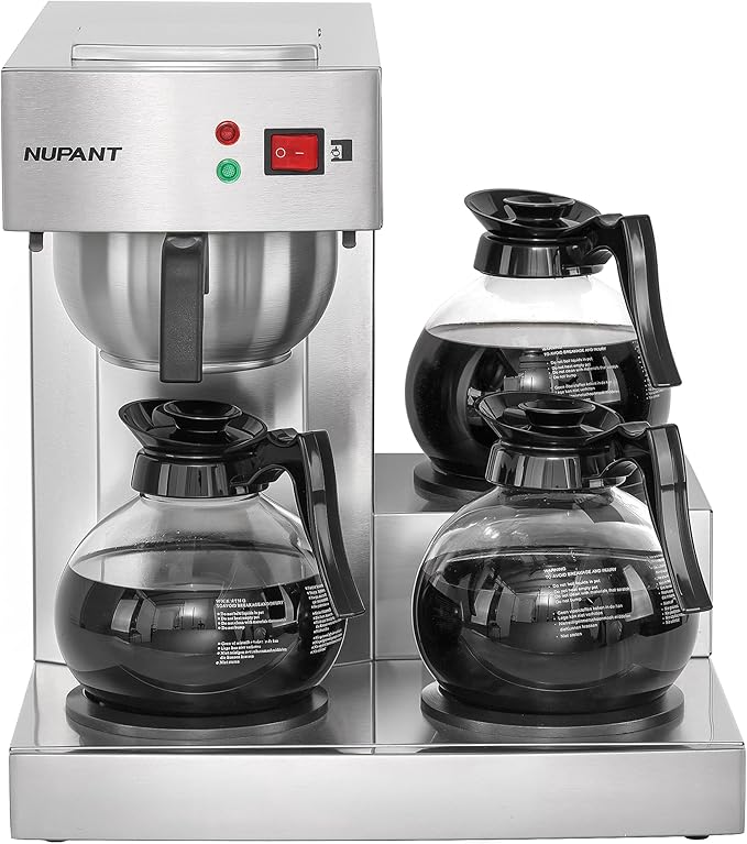 12 Cup Commercial Coffee MakerDrip Coffee Maker Machine with 3 Warmers Plate and 3 Glass Decanters Stainless Steel Pour Over Commercial Coffee Brewer for Restaurant Office Cafe Use