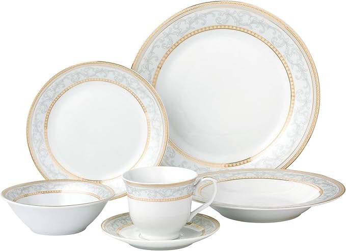 Lorren Home Trends 24 Piece Porcelain Dinnerware Set Giada Gold