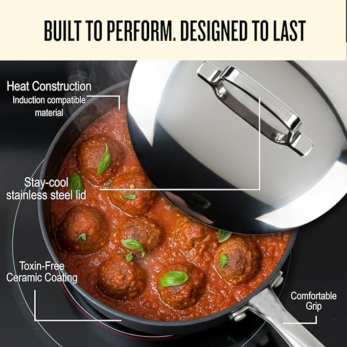 Alva Maestro 7-Piece Ceramic Nonstick Cookware Set – Made Without PTFE PFOA PFAS Non-Toxic Pots &amp Pans with Lids – Induction &amp Oven Safe to 400°F – Even Heat Easy Clean Durable Aluminum