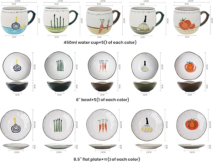Stylish Dinner PlatesCeramics Dinner Sets 20 Pieces Hand Drawn Vegetable Pattern Porcelain Dinnerware Set