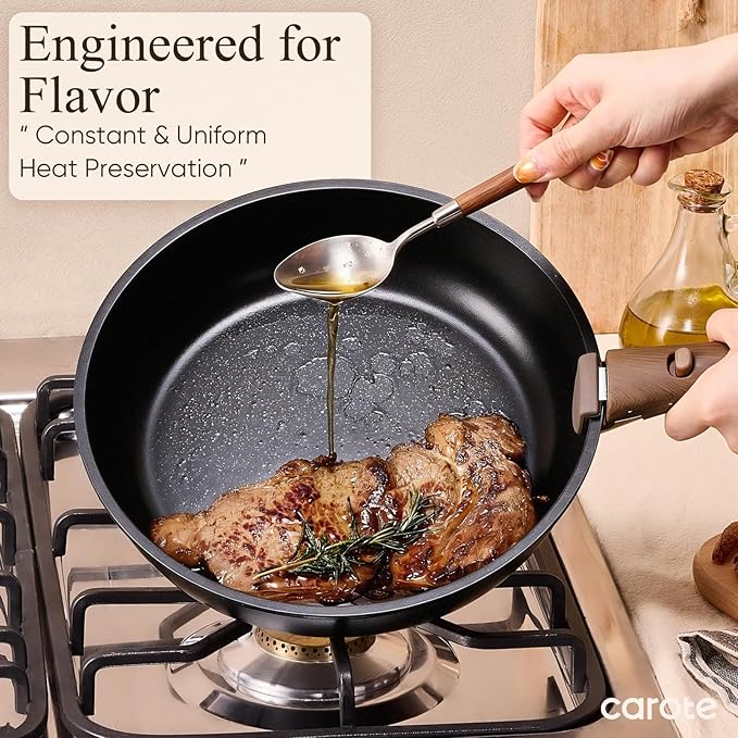 19-Piece Non-Stick Cookware Set with Detachable Handles - Versatile Induction Safe Pots and Pans for Easy Cooking and Storage