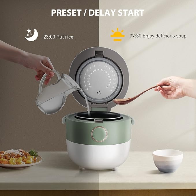 Bear Rice Cooker 3 Cups (Uncooked) 3D Heating and Fuzzy Logic Healthy Nonstick Small Rice Cooker PFAS-Free Touch-Screen for White/Brown Rice Quinoa Oatmeal Soup