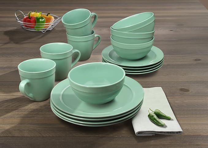 American Atelier Olivia Round 16 Piece Dinnerware Set Seafoam