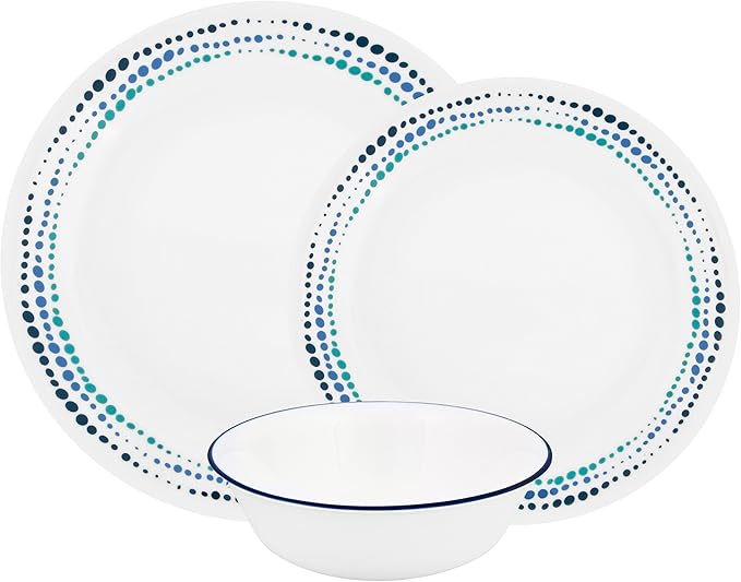Corelle Ocean Blues Chip and Break Resistant Dinner Set for 4 Person Blue 12-Piece