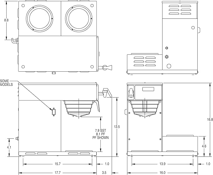 BUNN Axiom DV-3 Dual Voltage Automatic Commercial 12-Cup Coffee Maker 3 Lower Warmers 38700.0009Grey 7.5 Gallons
