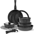 15-Piece Premium Nonstick Cookware Set – Marble Coated Pots &amp Pans (Interior &amp Exterior) Removable Handle Space-Saving for RVs &amp Small Kitchens Induction &amp Oven Safe PFOA-Free