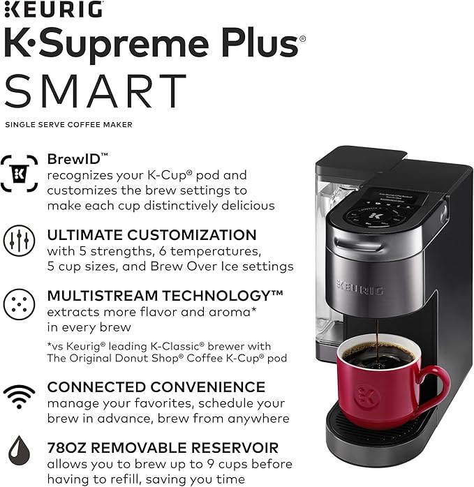 Keurig® K-Supreme Plus SMART Single Serve K-Cup Pod Coffee Maker (Black) 3-Month Brewer Maintenance Kit