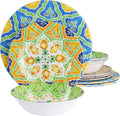 12-Piece Melamine Dinnerware Set Mandala Pattern Design Glossy Finish Shatter-Resistant Lightweight &amp Dishwasher Safe Ideal for Outdoor Picnic Camping &amp Household Daily Use
