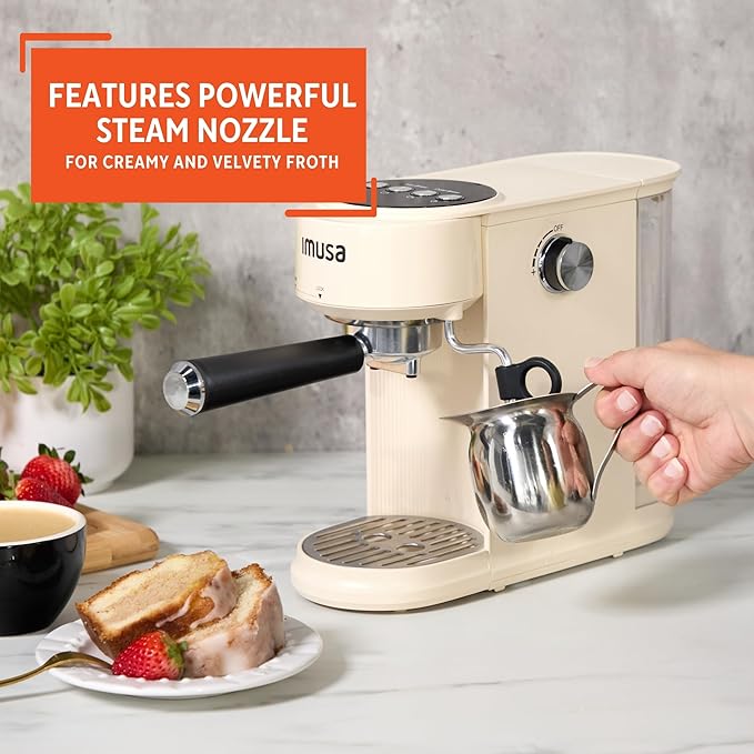 IMUSA 20 Bar Espresso Machine with Milk Frother Compact 1-2 Cup Espresso &amp Cappuccino Maker Thermoblock Fast Heating Coffee Machine Hot &amp Iced Latte Macchiato &amp Mocha Maker Matte Almo
